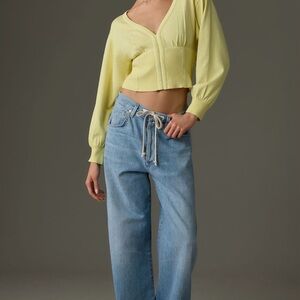 Pilcro Yellow Cropped Sweatshirt